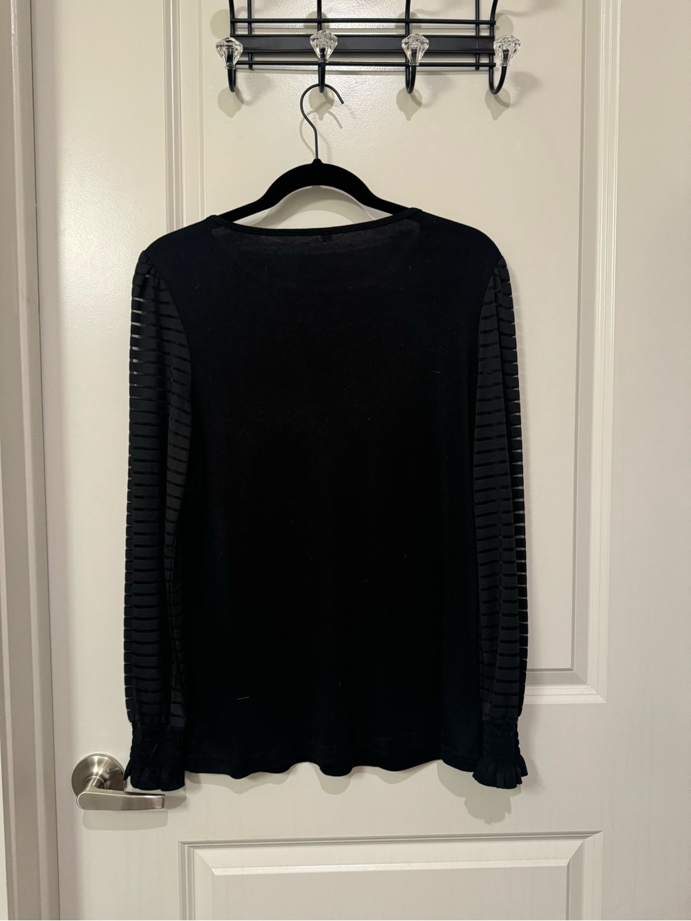 Black Long Sleeve Top with Sheer Striped Sleeves